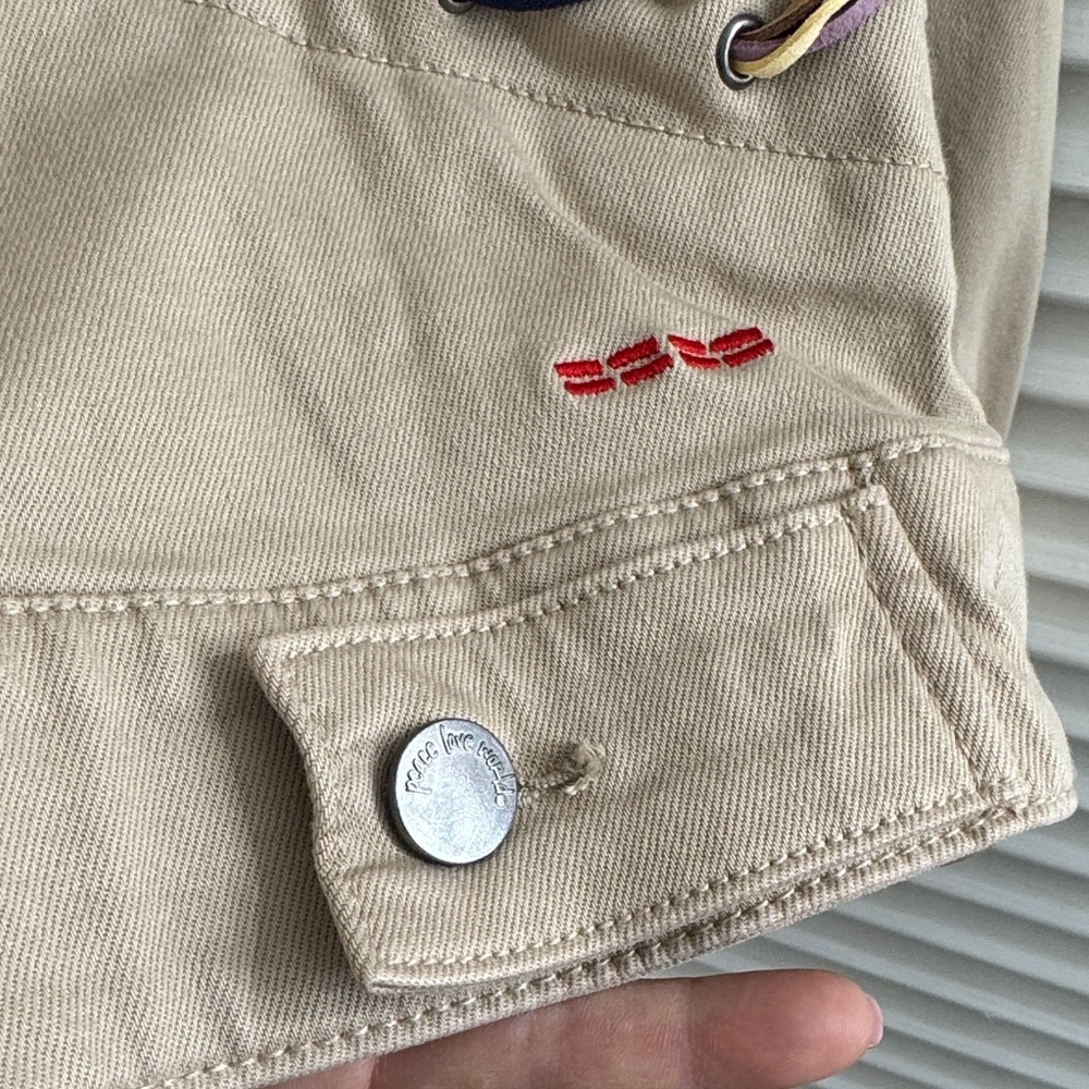 Peace Love World Cream Jean Jacket with Colorful Lace-Up Sleeves - Picture 9 of 15